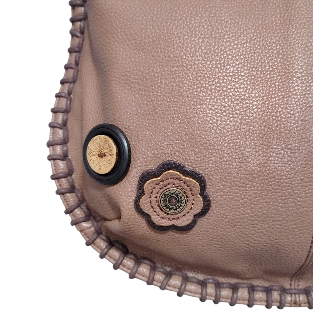 Chala Brown Floral Faux Leather Convertible Hobo Crossbody Bag Handbag Purse